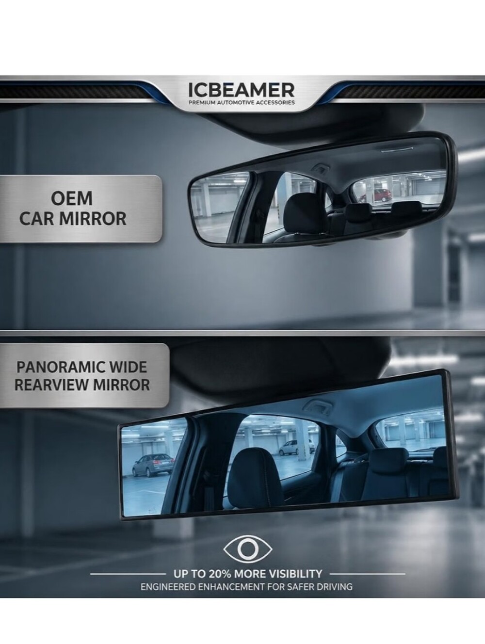 9.4" Clip On Rear View Mirror | Convex Blue Tint